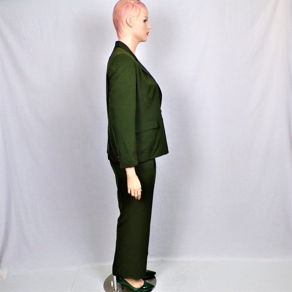 SILK! JOSEPHINE CHAUS size 14 hunter-green 2-piece pant suit 100% silk outer - Picture 3 of 13
